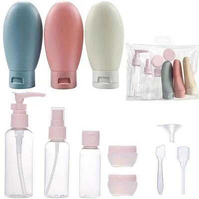 Coffret de 11 flacons de voyage pour cosmétiques: Spray, tonique, shampoing, gel, crème, lotion
