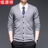 Hengyuanxiang Men's Pure Wool V-Neck Cardigan Sweater