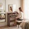 Vanity Table, Dressing Table with Mirror, LED Lights, 2 Drawers, 3 Compartments, 3 Colour Lighting, Walnut