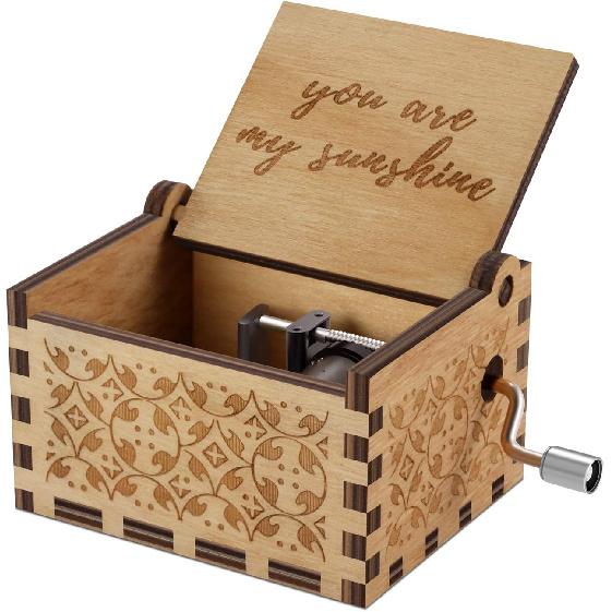 You Are My Sunshine Wood Music Boxes,Laser Engraved Vintage Wooden Sunshine Musical Box Gifts for Girlfriend,Boyfriend,Family Friends,On