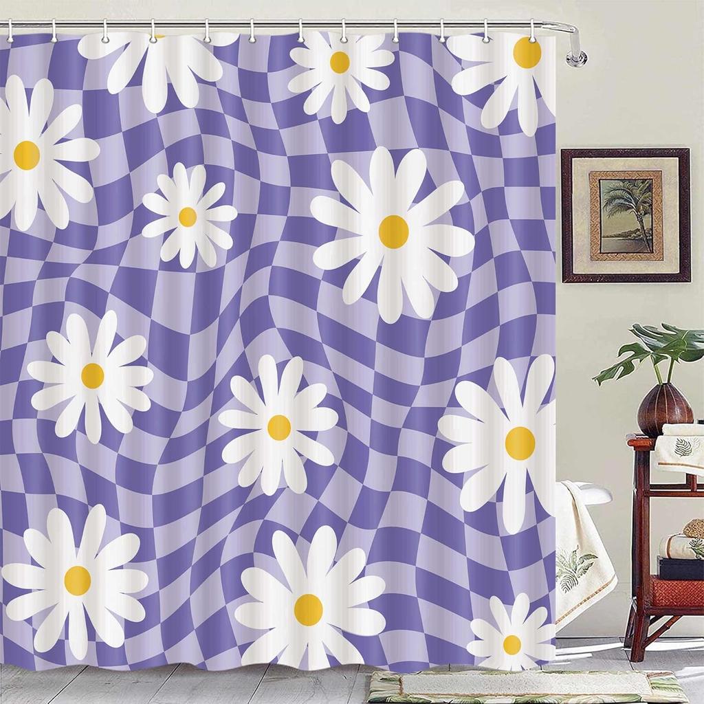 Pink Shower Curtain,Mushrooms Flower Floral Bath Curtain,Retro 70S Hippie Groovy Shower Curtains For Girls Bathroom Decor