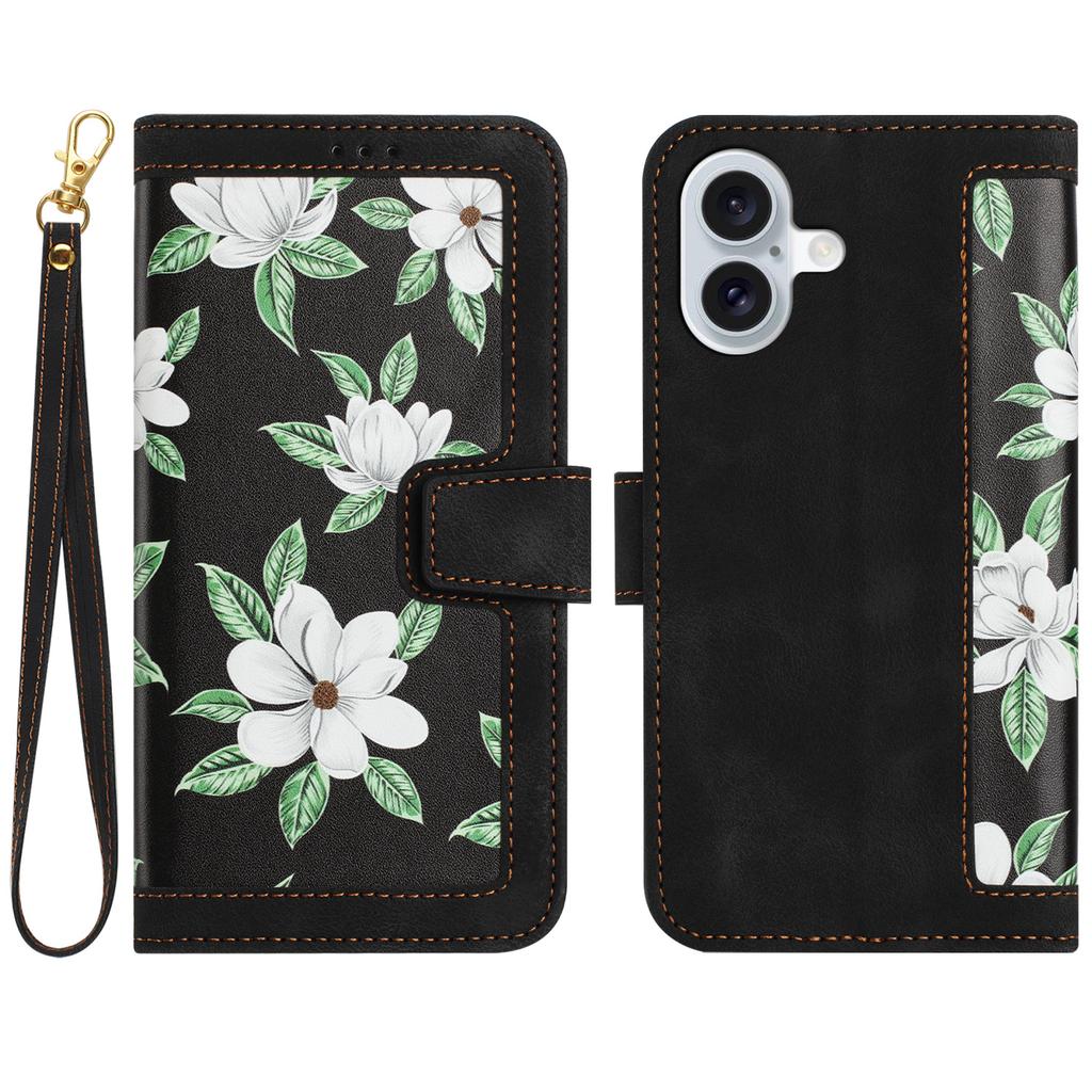 For iPhone 17 Case PU Leather Floral Phone Cover with Card Slots