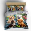 Cute Puppies with Flowers Bedding Duvet Cover Set  (1*Duvet Cover 2*Pillowcases, Without Duvet Insert)