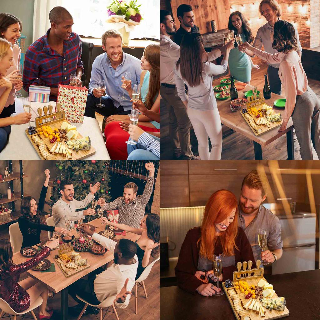 Bamboo Cheese Board Set - Charcuterie Board with 4 Cheese Tools - Serving Platter Tray, Anniversary Christmas Birthday Gift