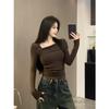 Women's Off Shoulder Asymmetrical Neck Long Sleeve Top Slim Fit Elegant Commuter Solid Color Brushed Fleece Fall Skinny Base Layer T-Shirt