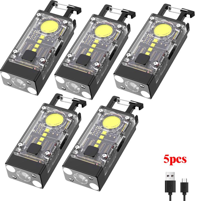 Mini EDC Solar LED Flashlight Portable Multifunctional Keychain Torch USB Rechargeable COB Camping Lantern with Strong Magnetic