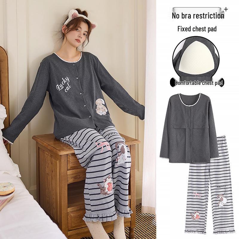 

Женский хлопковый мультяшный комплект из двух предметов больших размеров на весну/осень 2025 года Extra Large