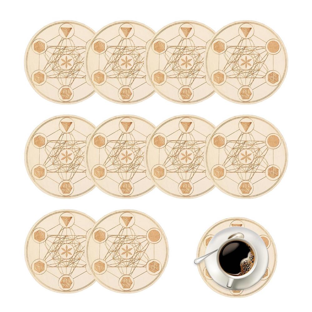 Wooden Coasters For Drinks 10x Creative Geometric Pattern Drink Coasters Unique Wooden Cup Mat Heat Resistant Tabletop