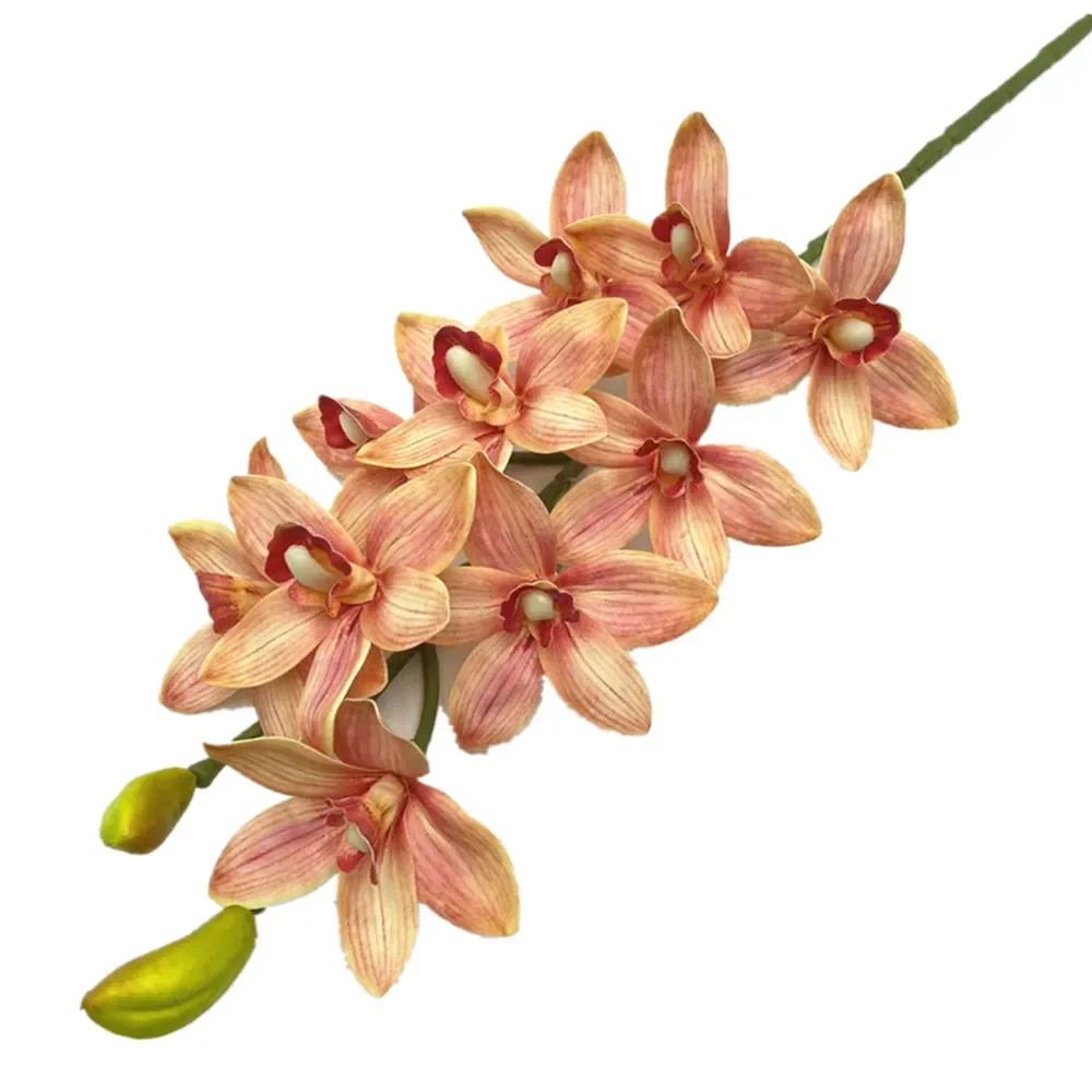 One Artificial Cymbidium Hookerianum 10 Heads Simulated Vanda Cymbidium Tropical Phalaenopsis Tiger Orchid Plant