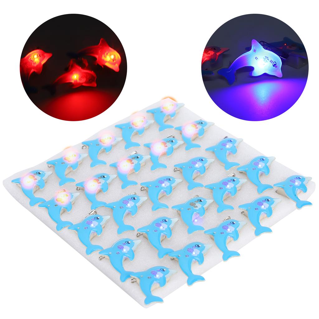 25Pcs Flash LED Light Dolphin Shape Badge Shine Pin Christmas and Halloween Gifts