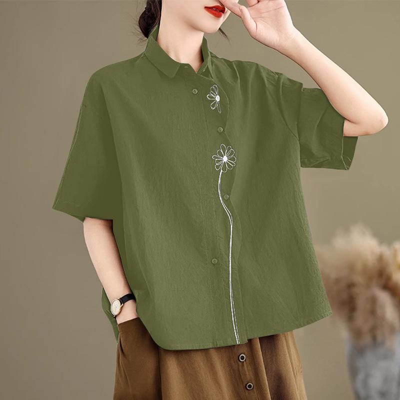 

ZANZEA Женская летняя повседневная блузка с коротким рукавом и небольшим воротником-лацканом 5XL