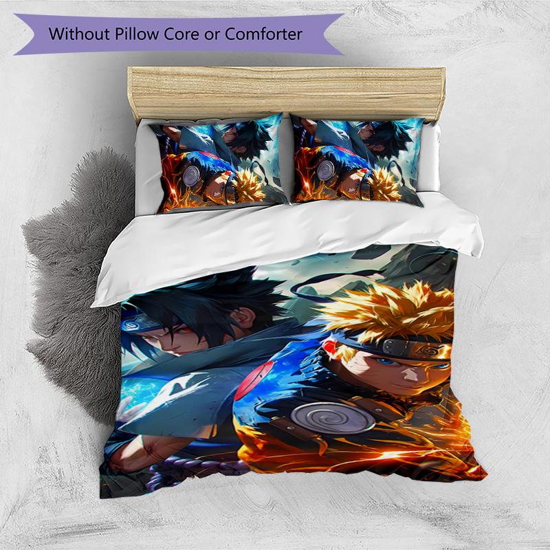 Sasuke Uchiha Pattern Printed 3PCS Bedding Set, Soft Skin-Friendly Washable Duvet Cover & Pillowcases Set