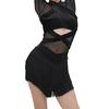 Stretchable Latin Dance Skirt Black Fringe Hems Lightweight Polyester Multiple Sizes For Stage Training