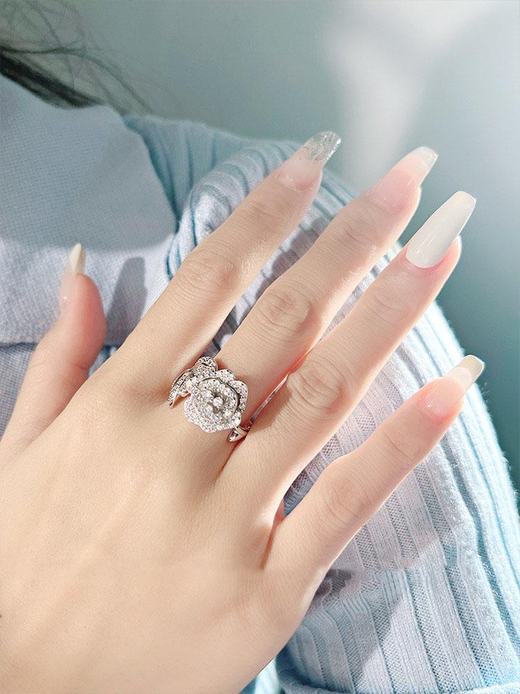 Neuer S925 Silber Mikro-Inlay Neuer Kamelienring für Damen, Modisches und Vielseitiges Temperament, Damen Hochzeits Schmuck