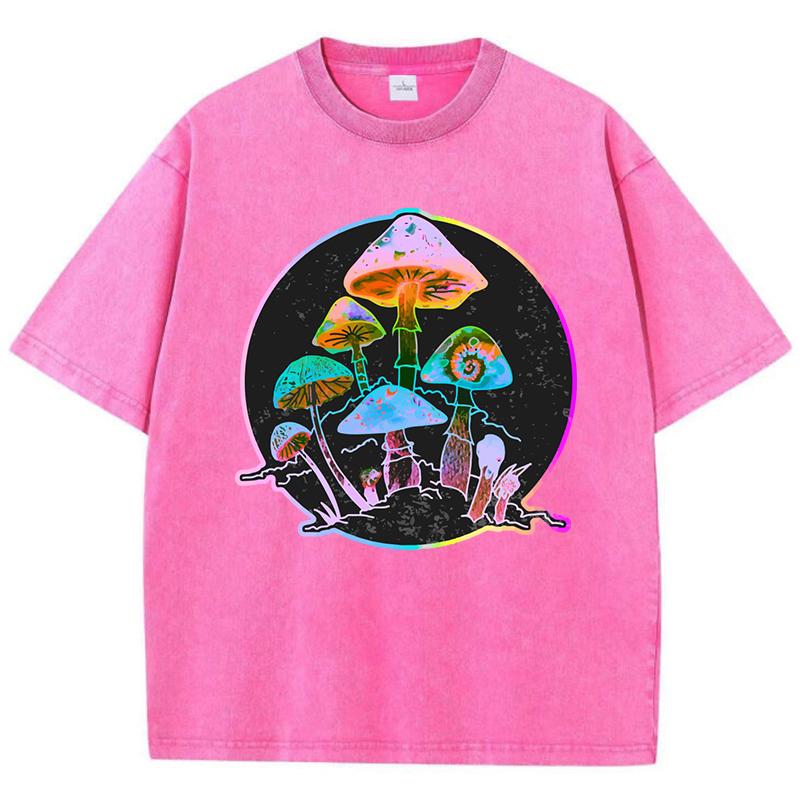 Garden Of Shrooms Classic Tprint Washed T-Shirt Women Summer Loose Clothes Cotton Hip Hop Streetwear O-Neck T Shirt