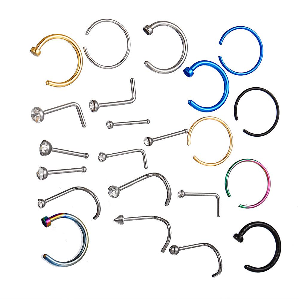 

22pcs/set U Shaped Fake Piercing Nose Ring Stainless Steel Hoops Septum Rings Jewelry color C17-02-14#1