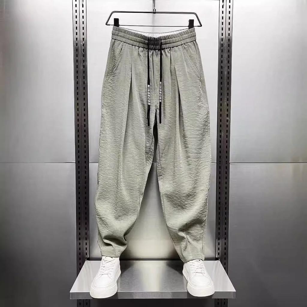 Ice Silk Men's Casual Pants Summer New Style Loose Straight Tube Quick Dry Air Conditioning Sports Nine Points Thin