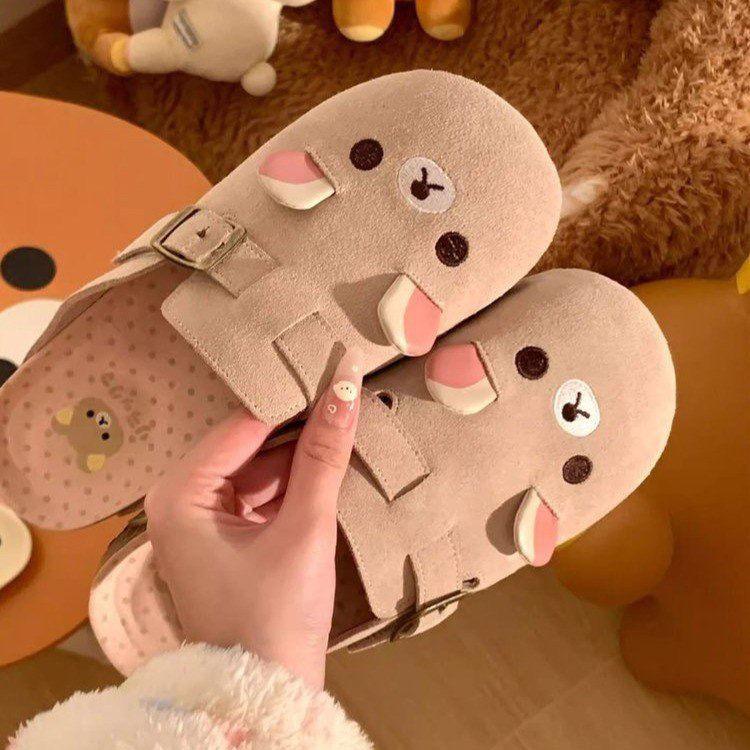 

Cute bear platform women wear spring new casual fashion lazy bag head half slippers 35