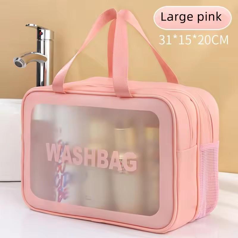 

Dry-wet separation double transparent PU makeup bag portable washing bag cosmetic storage bag travel fitness swimming essentials M розовый