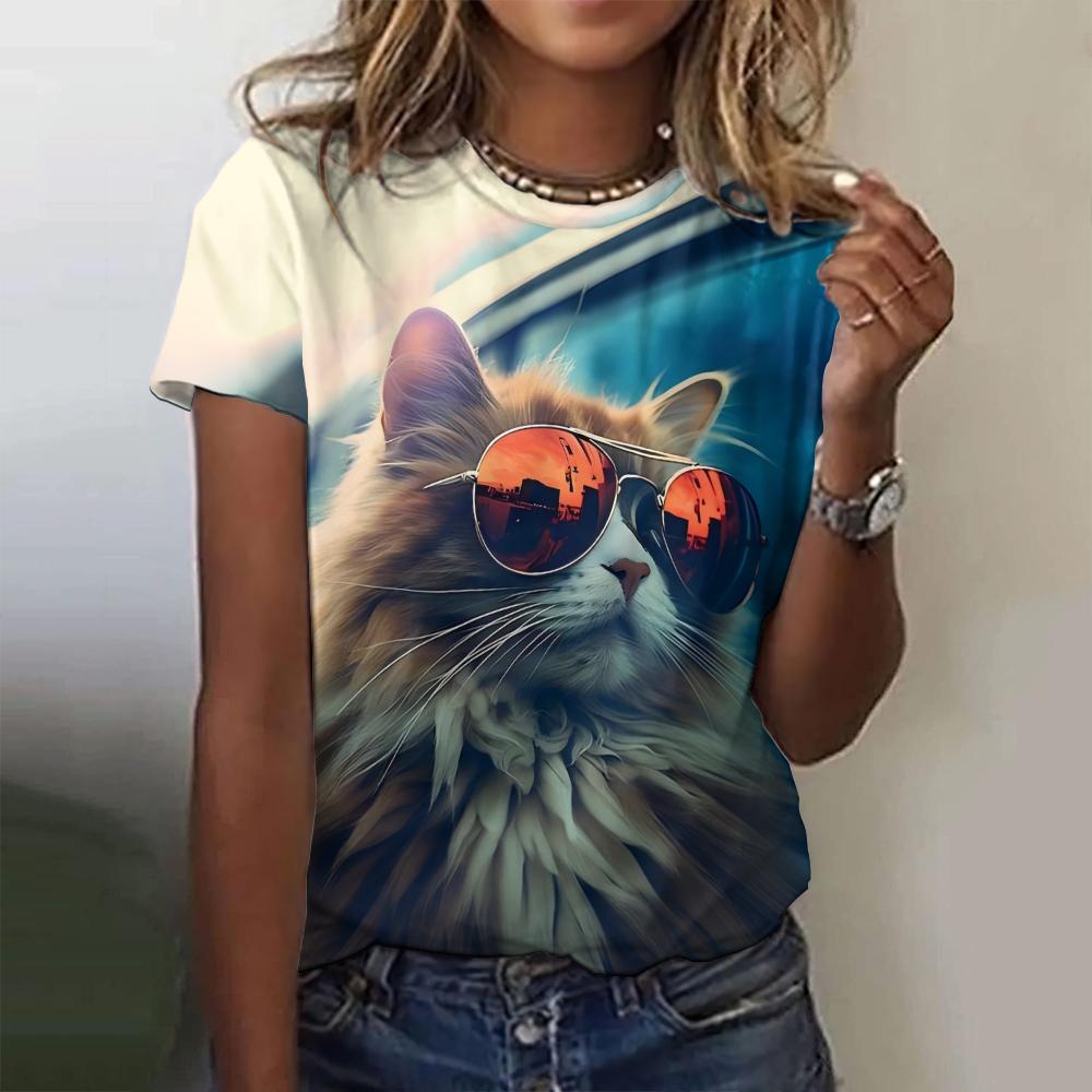 Summer Funny Cool Cat 3D Print T-shirts Women Streetwear Casual Fashion Y2k Short Sleeve T Shirt O-neck Tees Tops Clothing
