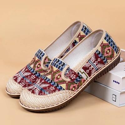 Damenschuhe Ethnischer Stil Gewebte Stickereischuhe Damenmode Atmungsaktiv Flache Sohle Freizeitschuhe für Frauen Zapatos De Mujer