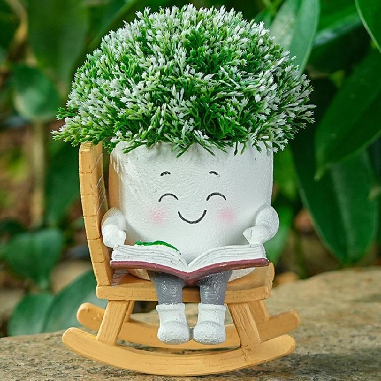 Unique Cute Head Flower Planter Resin Unique Sit Long Chair Succulents Pots Smile Faces Sunflower Pot for String of Pearls