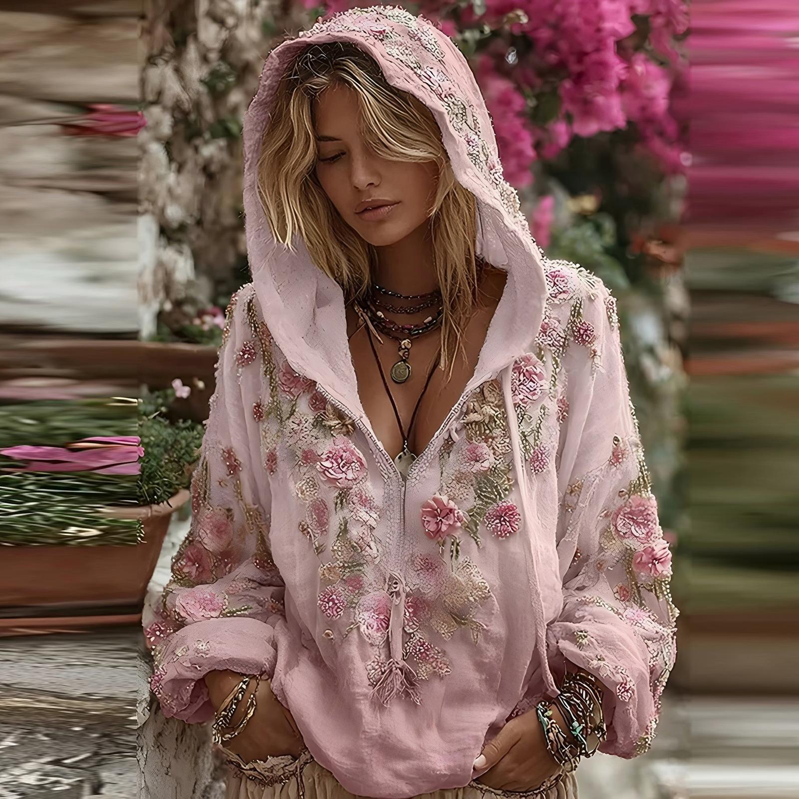 

Женский модный худи с длинными рукавами, винтажным цветочным принтом, повседневный свитшот XXL