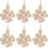 Beebeecraft 6Pcs/Box Four Leaf Clover Charms 18K Gold Plated Brass Good Luck Pendant Cubic Zirconia St. Patrick's Day Shamrock Charm for Jewelry