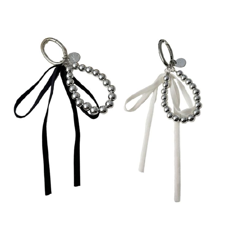 Dynamic Ribbon Decoration Bowknot Keychain Charm Pendant with Heart Accent for Enhancing Bags and Phones Wallet