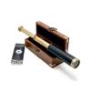 Antique Design Telescope Handheld, Wooden Box Optic Nautical Pirate Scope Spyglass, Leather Covered Telescope with Anchor Engraved Box