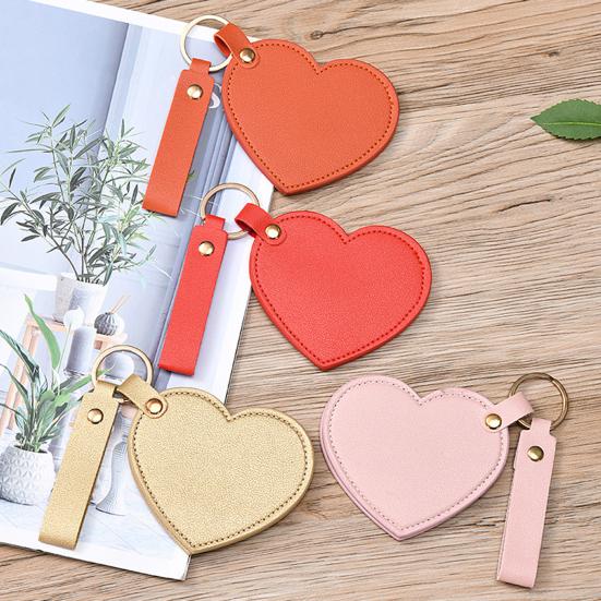 Love Heart Shape Makeup Mirror Waterproof Faux Leather Vanity Mirror Keychain Portable Travel Women Handheld Cosmetic Mirror Bag Pendant