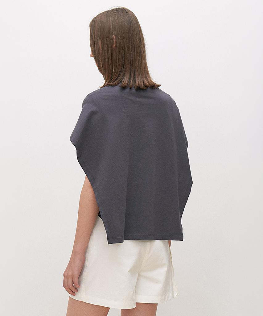 Seutimillon Bolero Cape Detail Short Sleeve T-Shirt_Charcoal