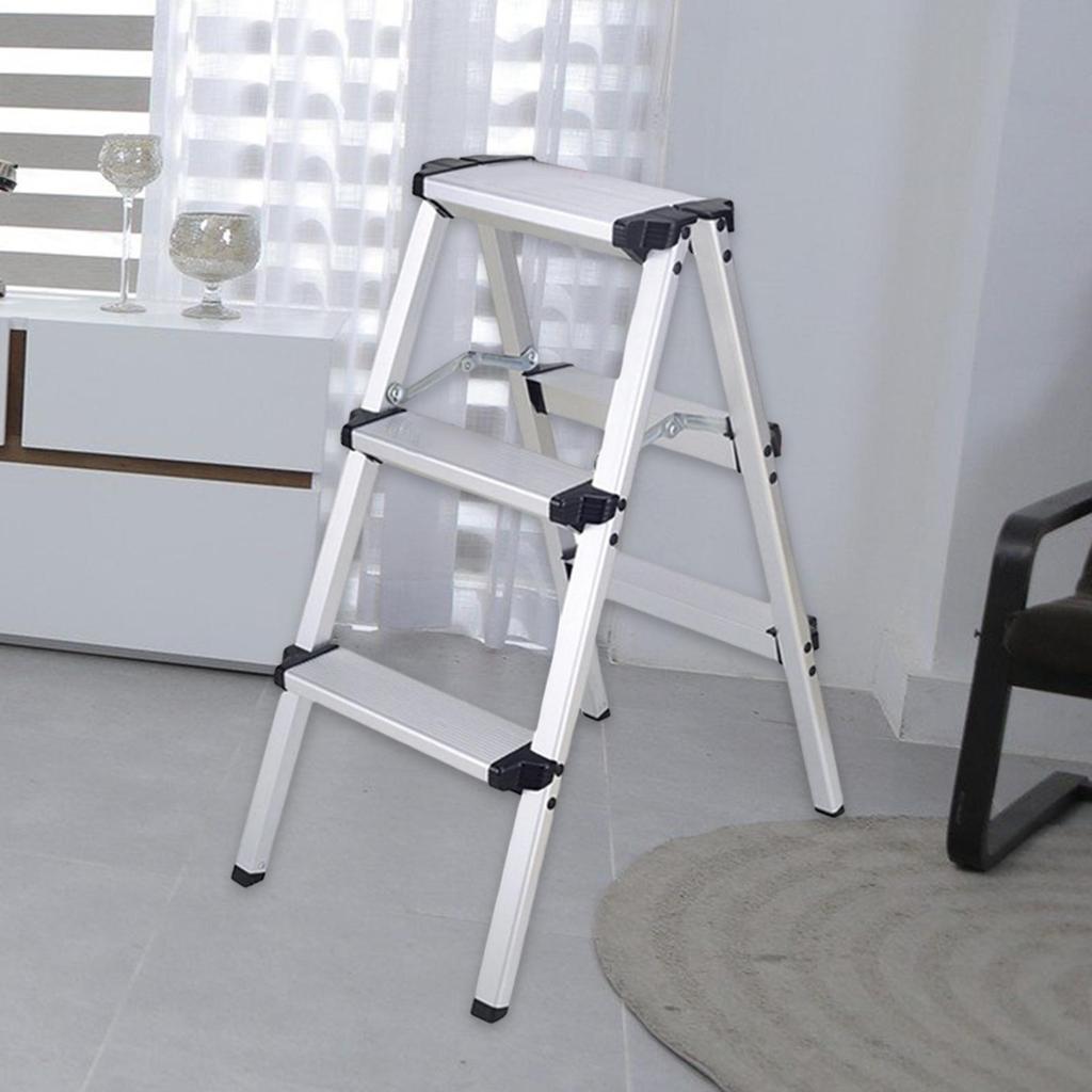 3 Step Stool Herringbone Ladders Foldable Aluminum Alloy Ladder Sturdy Step Rack Working Stools for Garage Home Outdoor Work