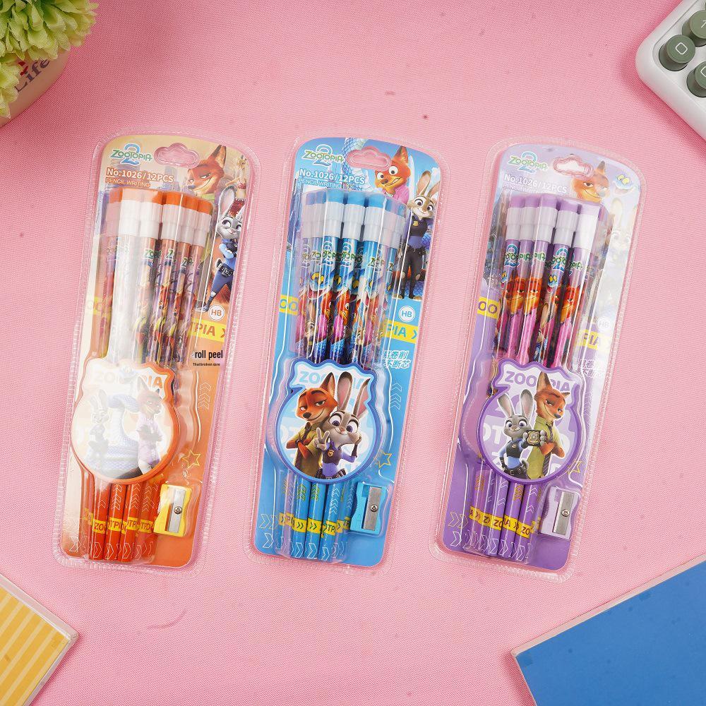 Zootopia 12-Piece Pencil Set with Large Eraser & Creative Patterns HB