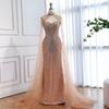 Nude luxury beads flying sleeves dignified atmosphere host art test solo evening dress dress LA11118