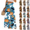 Women's Halloween Printed Wide Leg Pants With Pockets High Waist Drawstring Loose Casual Pants