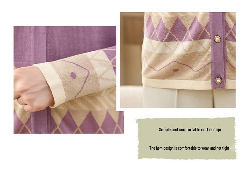Mom's Spring Knit Cardigan & Summer T-Shirt 2-Piece Set: Stylish Short-Sleeved Top for Middle-Aged & Elderly Women