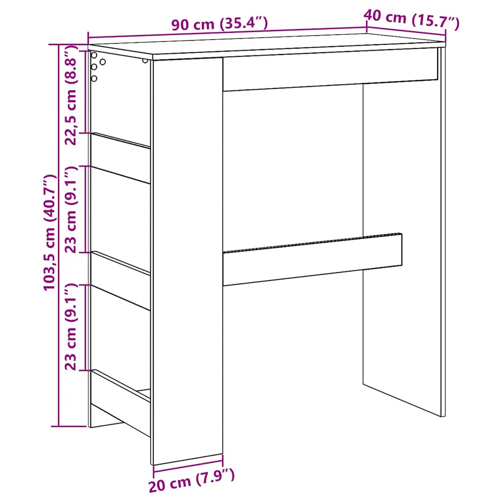 Bar Table with Shelf Black Oak Effect 90 x 40 x 103.5 cm
