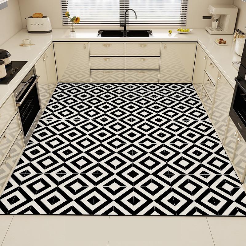 Black Kitchen Rug Pvc Waterproof Large Carpet Home Decoration Vinyl Leather Non-slip Anti-fatigue Floor Mat Alfombra Pvc Cocina