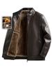 Men's Thickened Leather Jacket with Fleece Lining for Winter Cycling and Cold Protection, Ideal for Middle-Aged and Elderly.