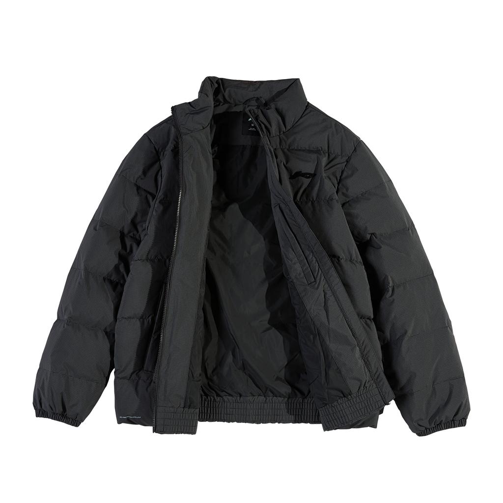 Li-Ning Fitness Series Stand Collar Sports Solid Color Loose Zipper Down Jacket Men Outerwear Black AYMU083-1
