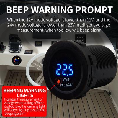 New 12/24V Color LED DC Digital Display Voltmeter with Low Pressure Buzzer Alarm Waterproof Tester