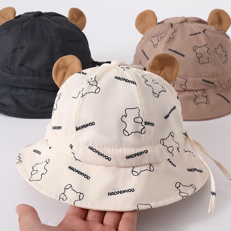Cute Ears Baby Basin Hat Cartoon Bear Kids Fisherman Hats 6-36Month Children Outdoor Sunshade Visors Cotton Toddler Bucket Cap