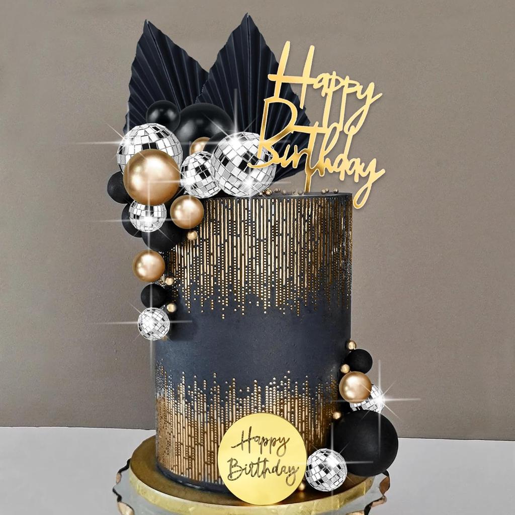 Acrylic Happy Birthday Cake Toppers Cake Topper Ball Shaped Cake Insert Toppers Birthday Cake Decorations for Children or Adults