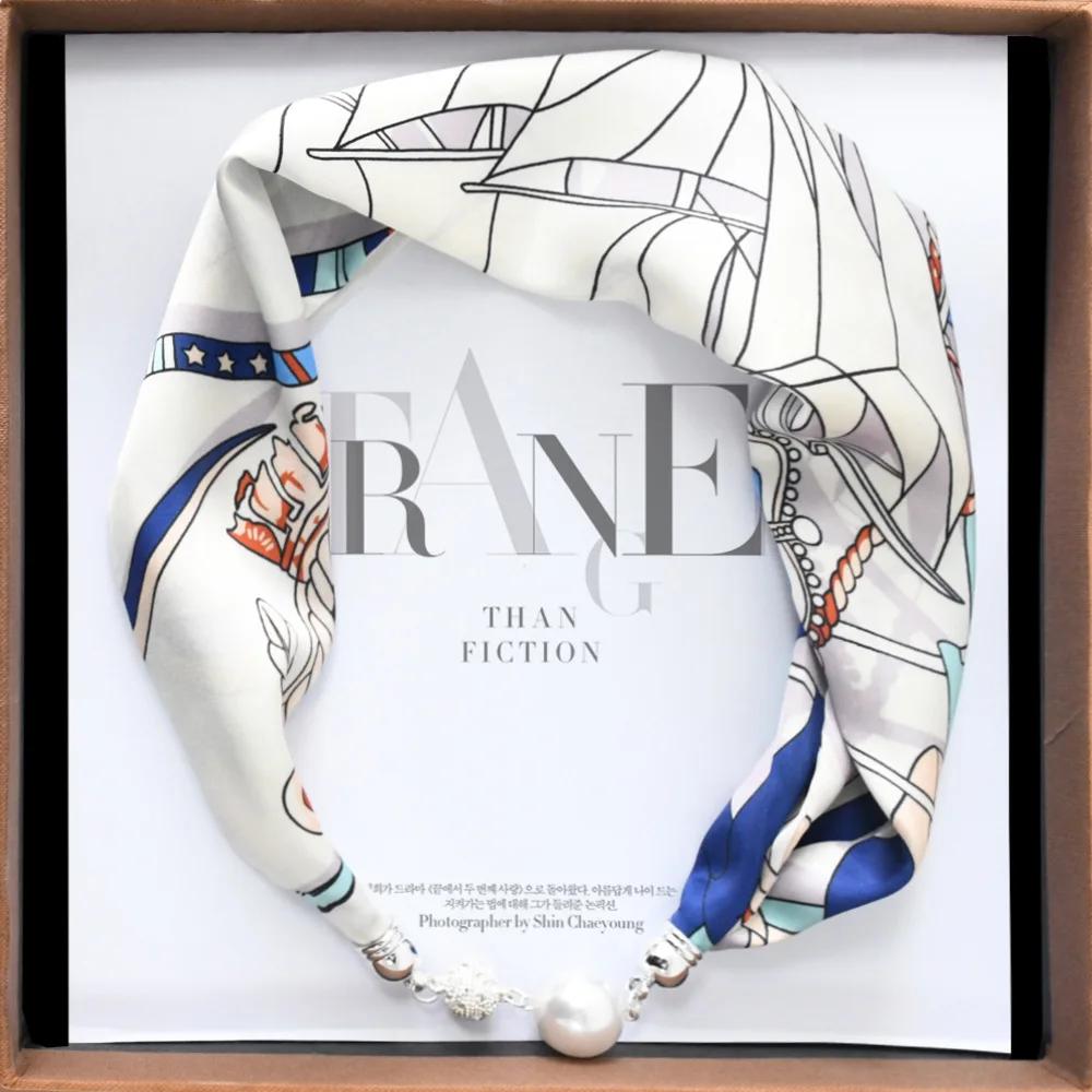 Chinese Retro Multi-Functional Magnetic Women'S Silk Scarf Small Strip Diamond Magnetic Buckle Small Scarf