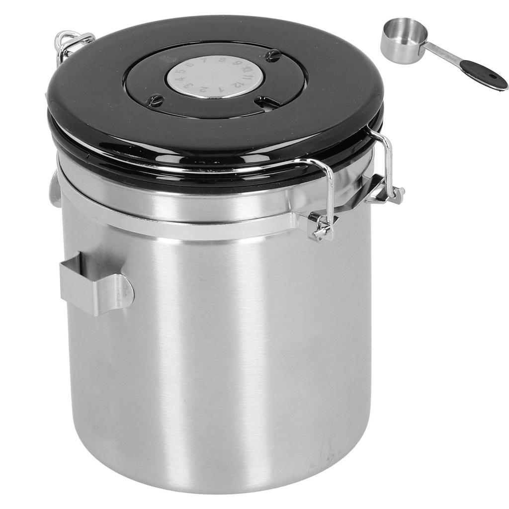 Coffee Beans Sealing Jar Canister Container with Exhaust Valve Spoon for Home KitchenSilver