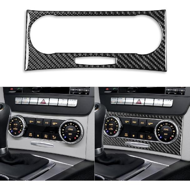 Real Carbon Fiber Car Climate Control CD Radio Panel Sticker Cover Trim Compatible with Mercedes-Benz C-Class W204 C250 C300 C350 C63 AMG 2012-2014