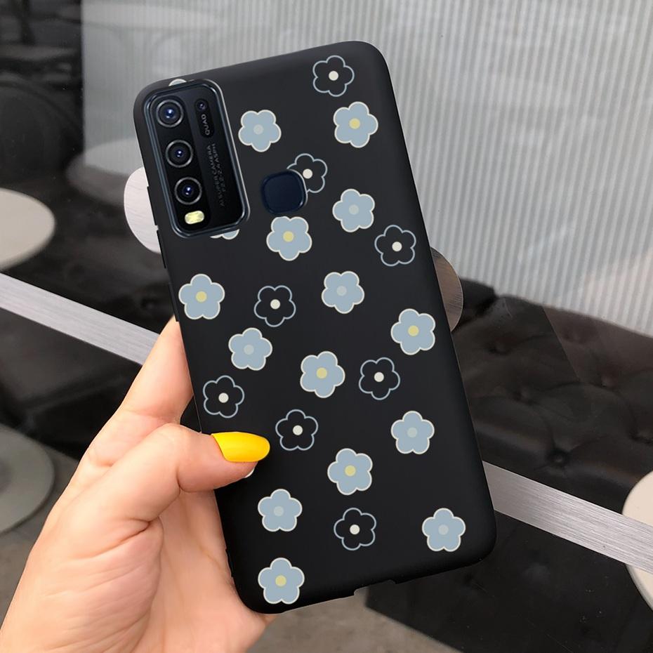 Fashion Cute Flower Milk Silicone Case For Vivo Y30 1938 Y50 1935 Black Soft TPU Phone Cover For Vivo Y 30 50 Y30 2020 Back Case