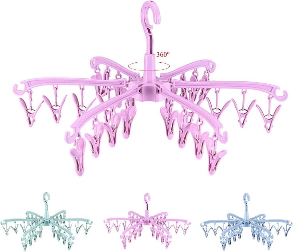 Foldable Drying Rack with 24 Clips for Drying Socks Lingerie Baby Clothes Drying Towels Rotatable Sock Drying Rack