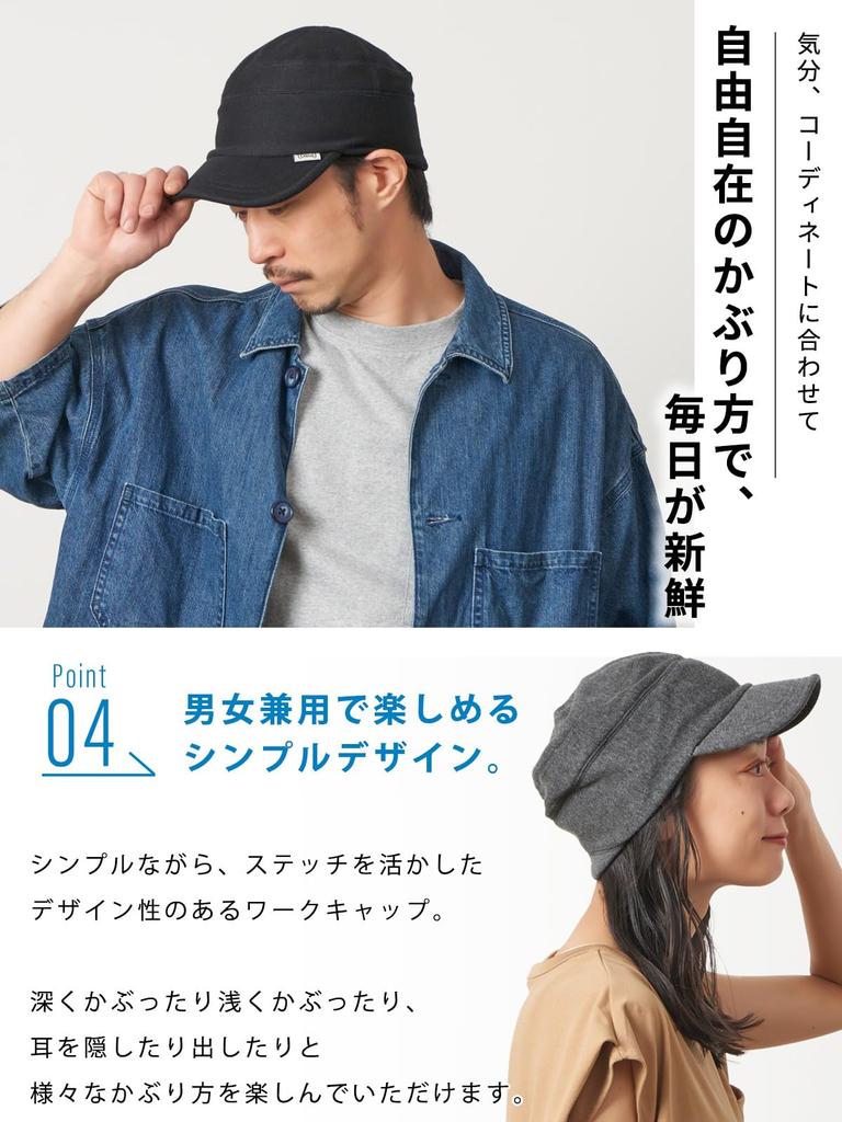 Casual Box CHARM UV Protection Sweat Work Cap Plus Size Cotton Washable Hat [Free Size/Dark Gray]